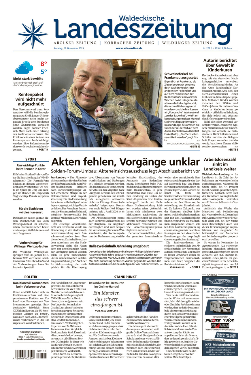 Waldeckische Landeszeitung vom Samstag, 29.11.2025