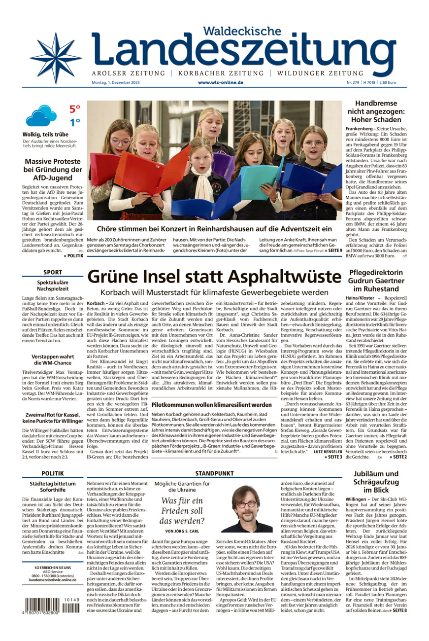 Waldeckische Landeszeitung vom Montag, 01.12.2025