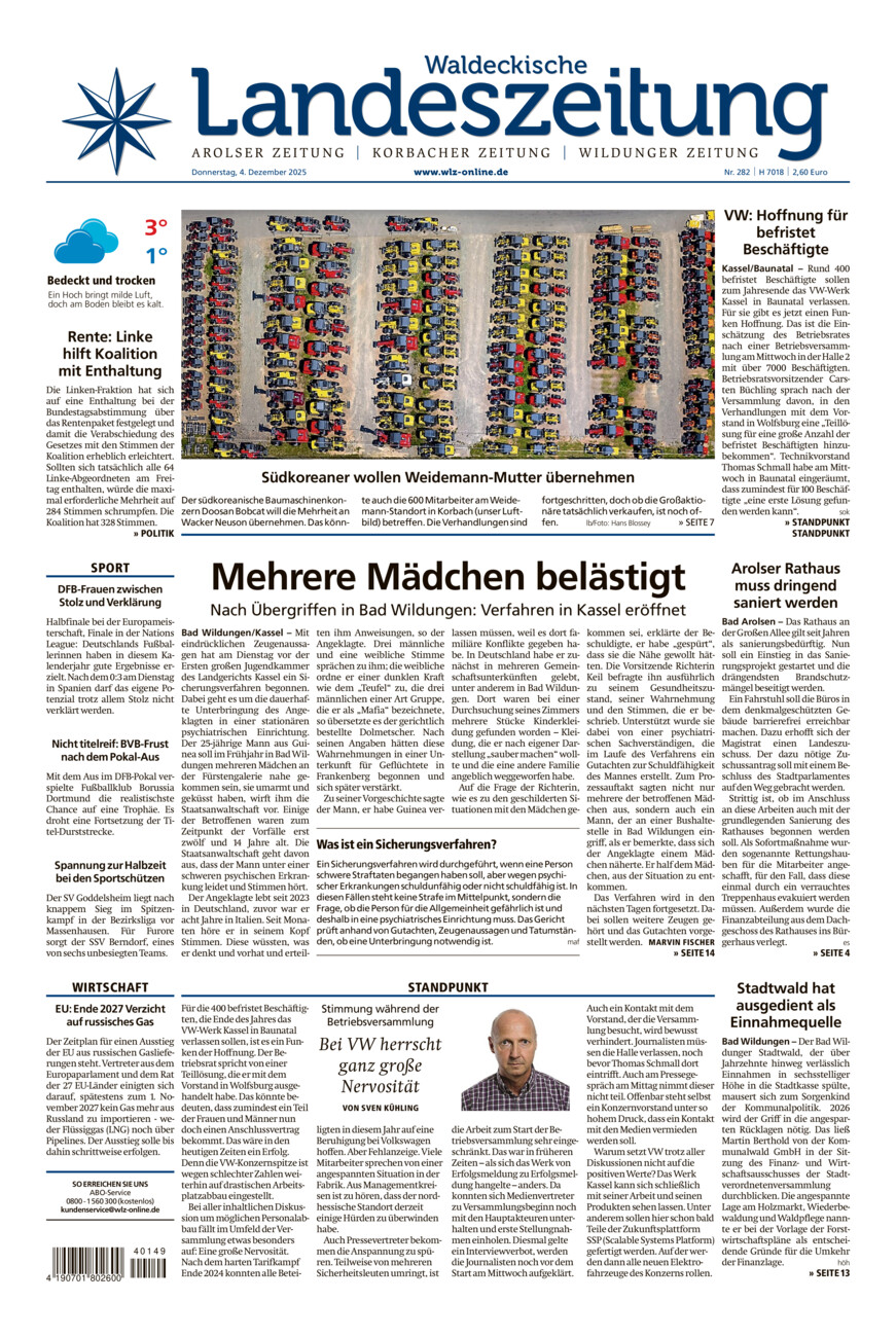 Waldeckische Landeszeitung vom Donnerstag, 04.12.2025