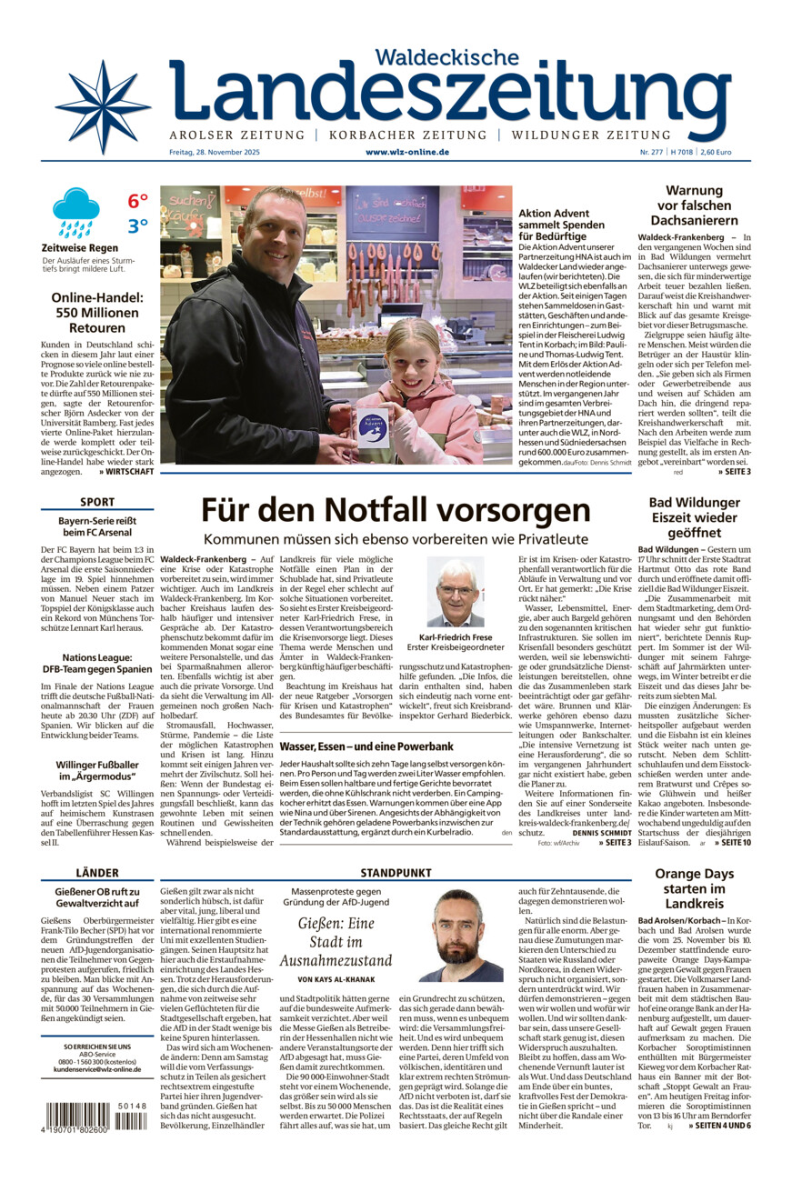 Waldeckische Landeszeitung vom Freitag, 28.11.2025