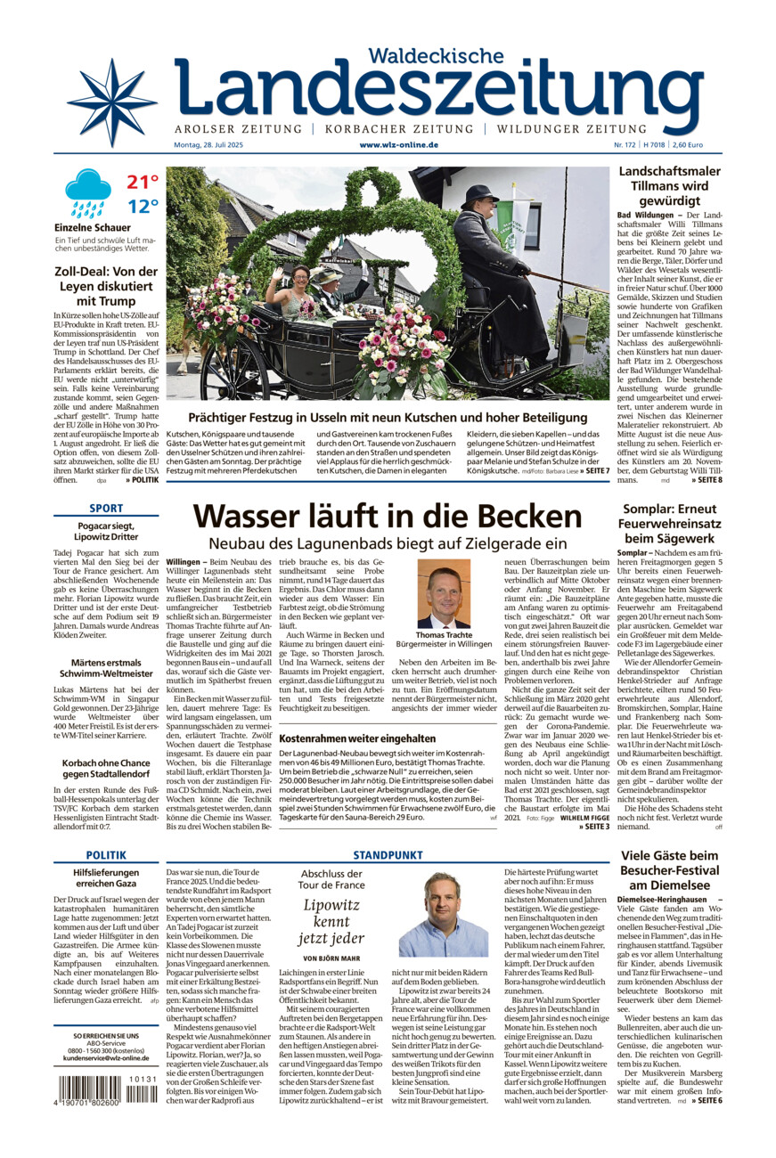 Waldeckische Landeszeitung vom Montag, 28.07.2025