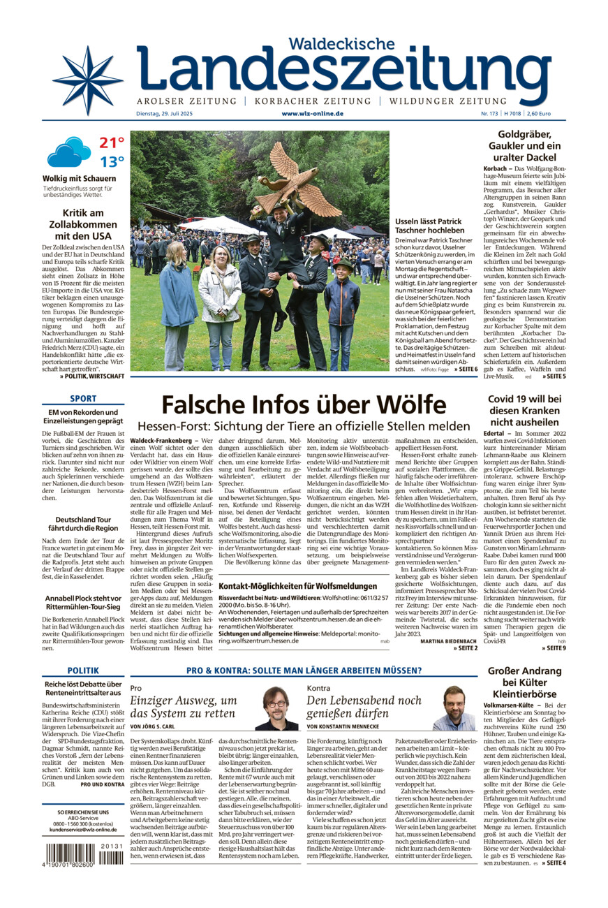 Waldeckische Landeszeitung vom Dienstag, 29.07.2025