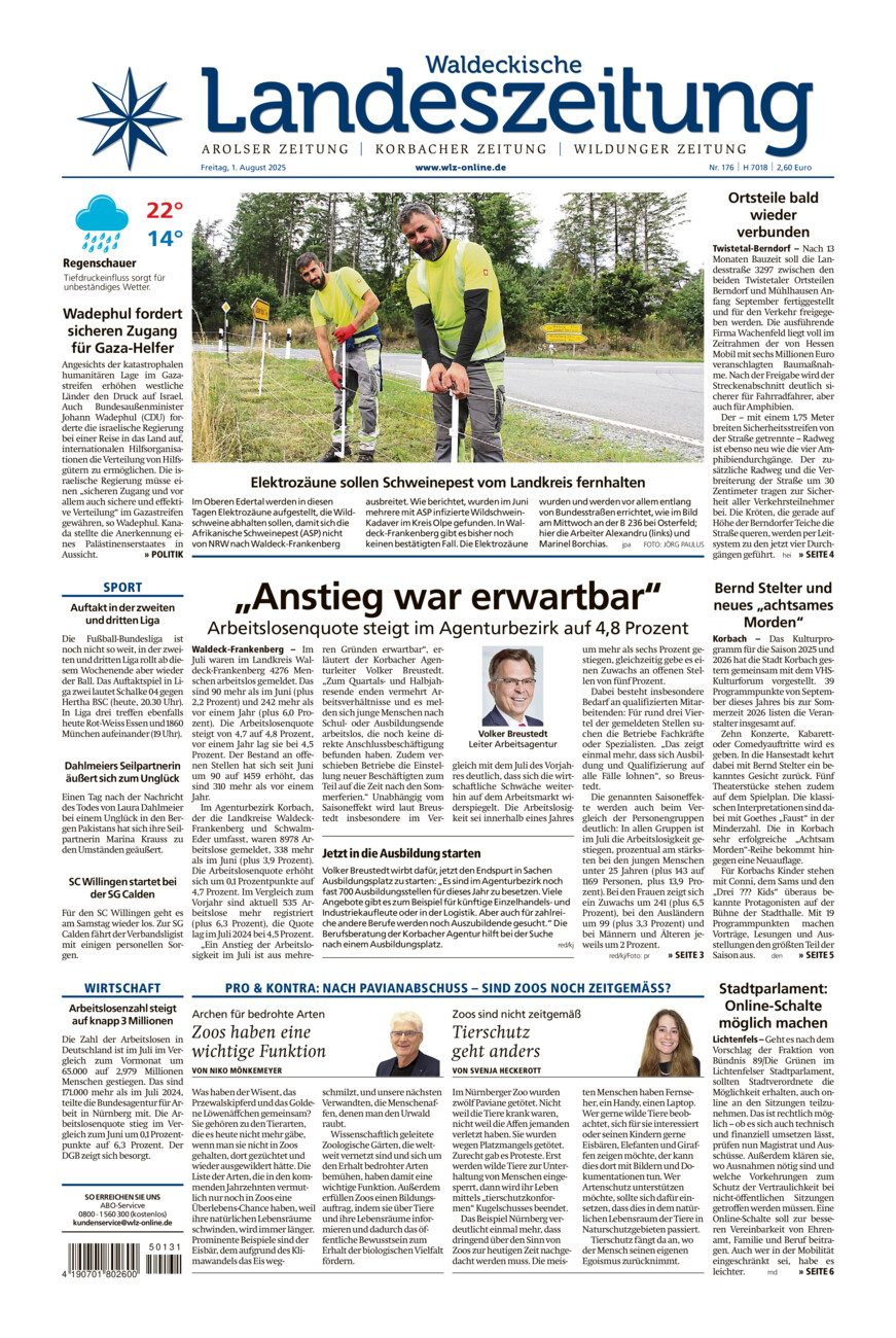 Waldeckische Landeszeitung vom Freitag, 01.08.2025