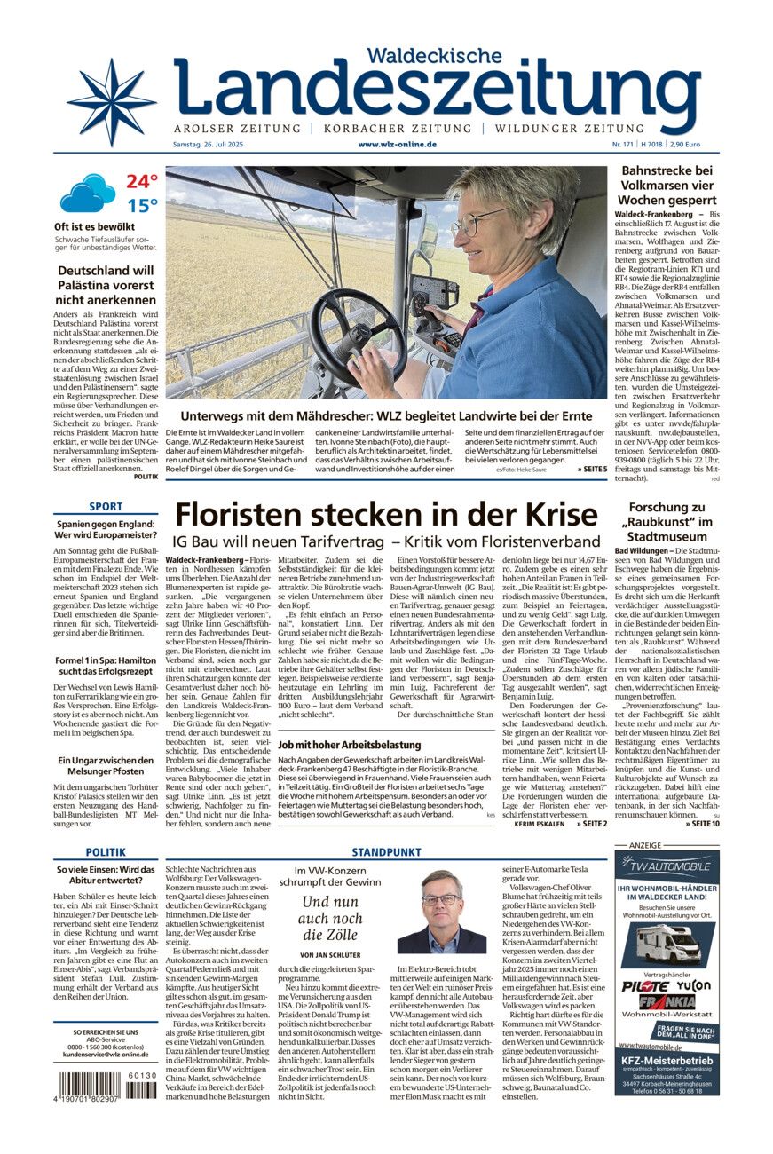 Waldeckische Landeszeitung vom Samstag, 26.07.2025