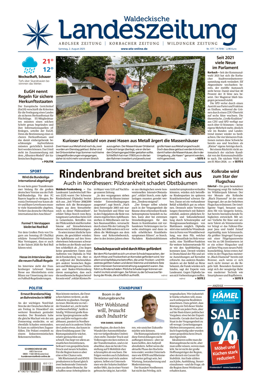 Waldeckische Landeszeitung vom Samstag, 02.08.2025