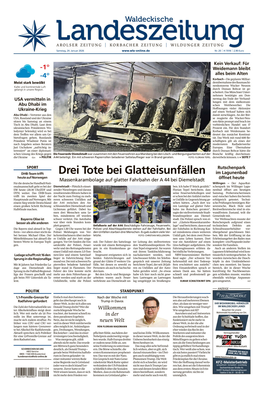 Waldeckische Landeszeitung vom Samstag, 24.01.2026