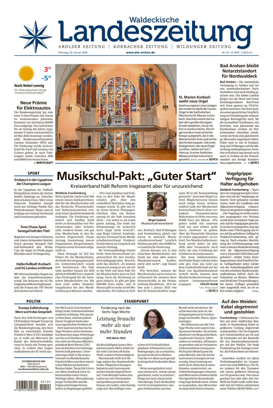 Waldeckische Landeszeitung vom Dienstag, 20.01.2026