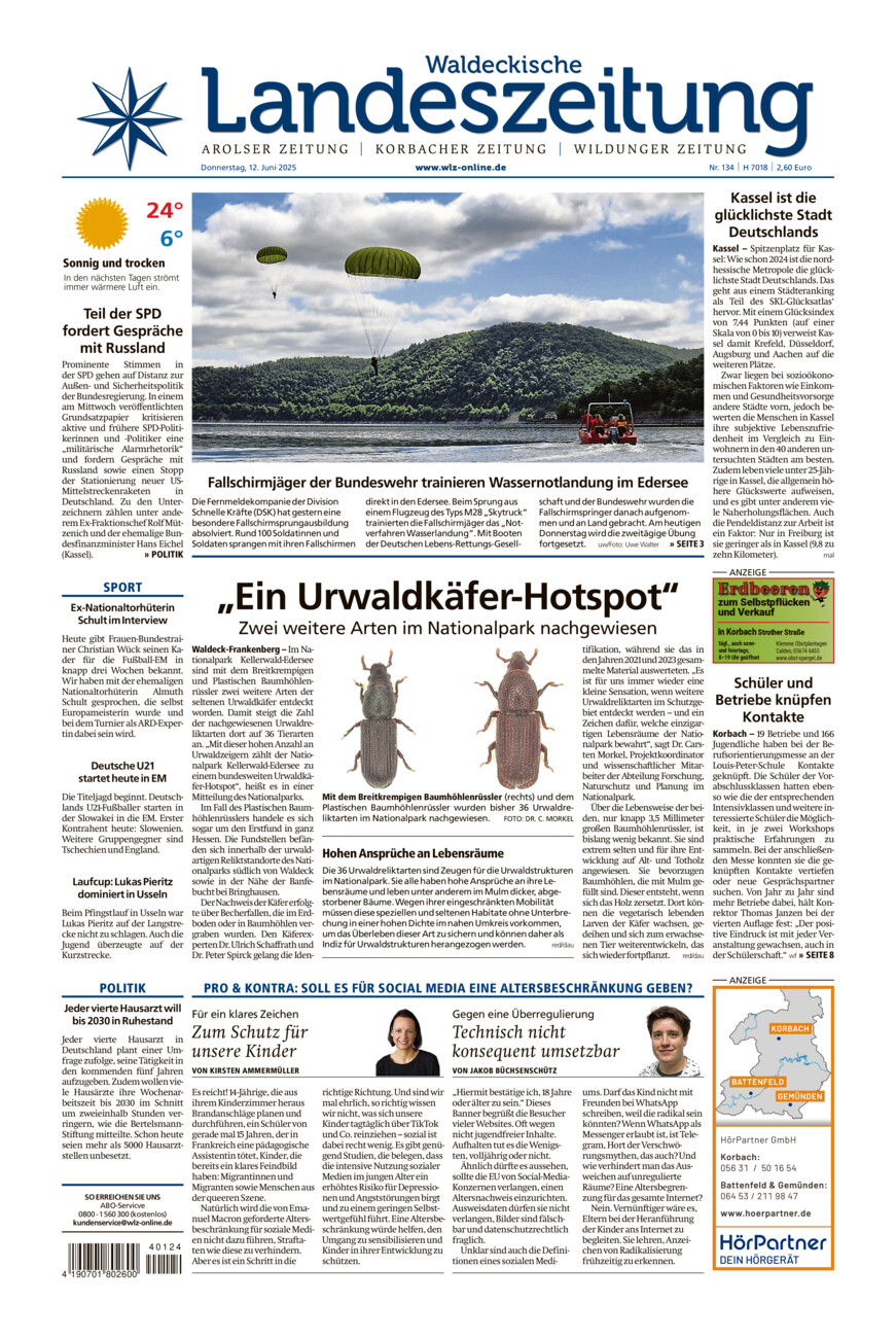 Waldeckische Landeszeitung vom Donnerstag, 12.06.2025